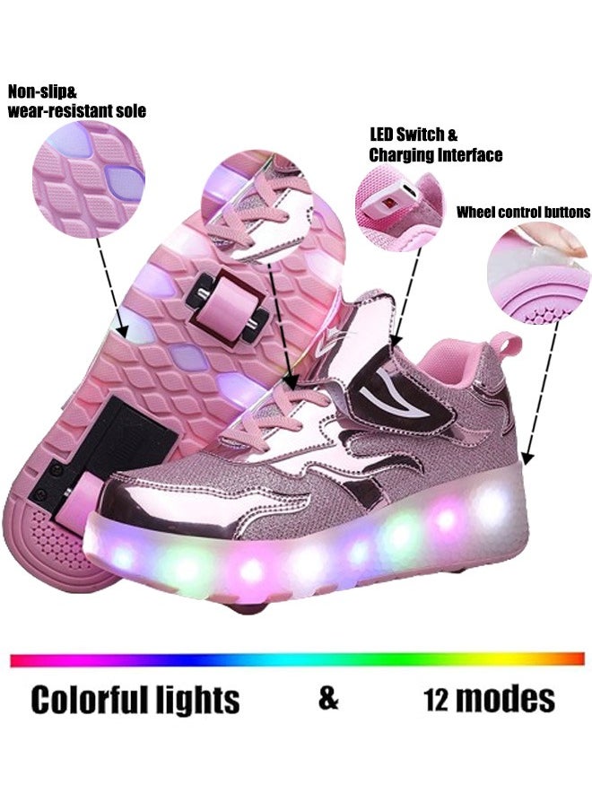 VUCATIN Kids Roller Skates Shoes with Lights Kids Skates Sneakers LED Light Up Rechargeable Wheels Shoes with Lights Outdoor Slip On Roller Skates Shoes Sneakers for Beginners Gift (C)  - Image 3