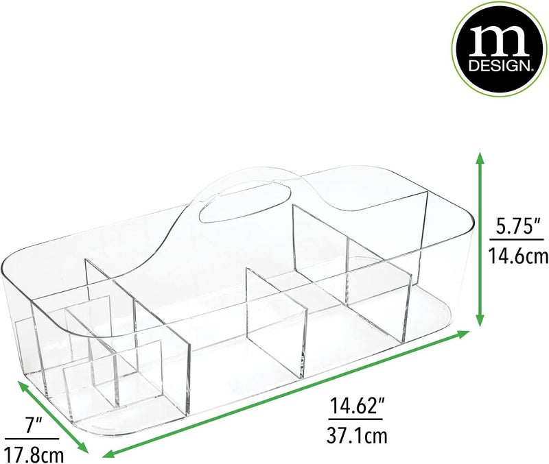 mDesign Plastic Divided Art and Craft Storage Organizer Caddy Tote Bin with Handle for Home Office and Living Room - Holds Pencils, Crayons, Sewing Supplies - Lumiere Collection, 2 Pack, Clear - Image 4