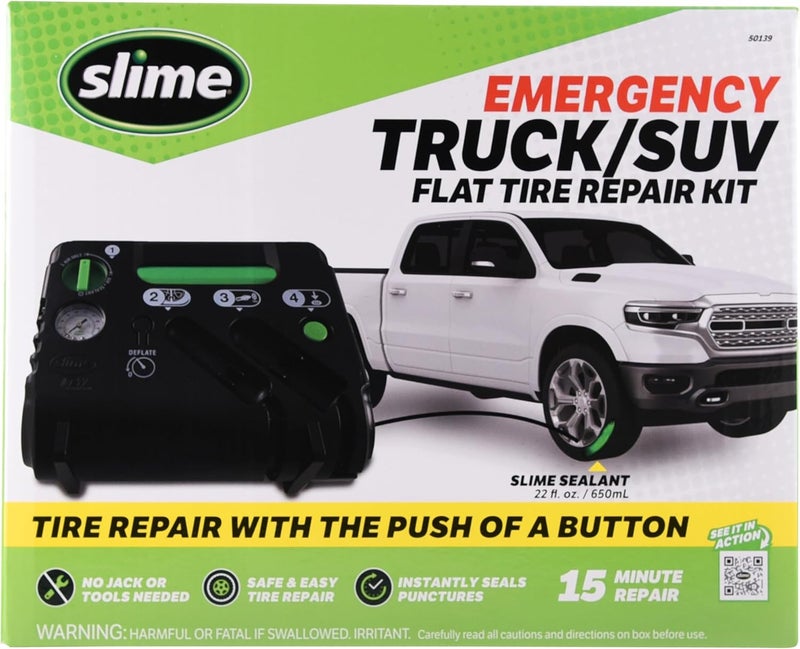 Slime 50139 Flat Tire Puncture Emergency Kit, Includes Sealant and Tire Inflator Pump, Analog, Suitable for Cars and Other Highway Vehicles, 10 Min Fix - Image 1