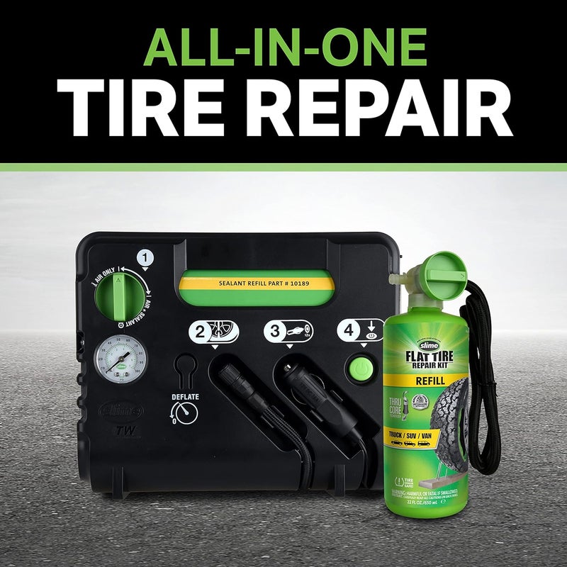 Slime 50139 Flat Tire Puncture Emergency Kit, Includes Sealant and Tire Inflator Pump, Analog, Suitable for Cars and Other Highway Vehicles, 10 Min Fix - Image 2