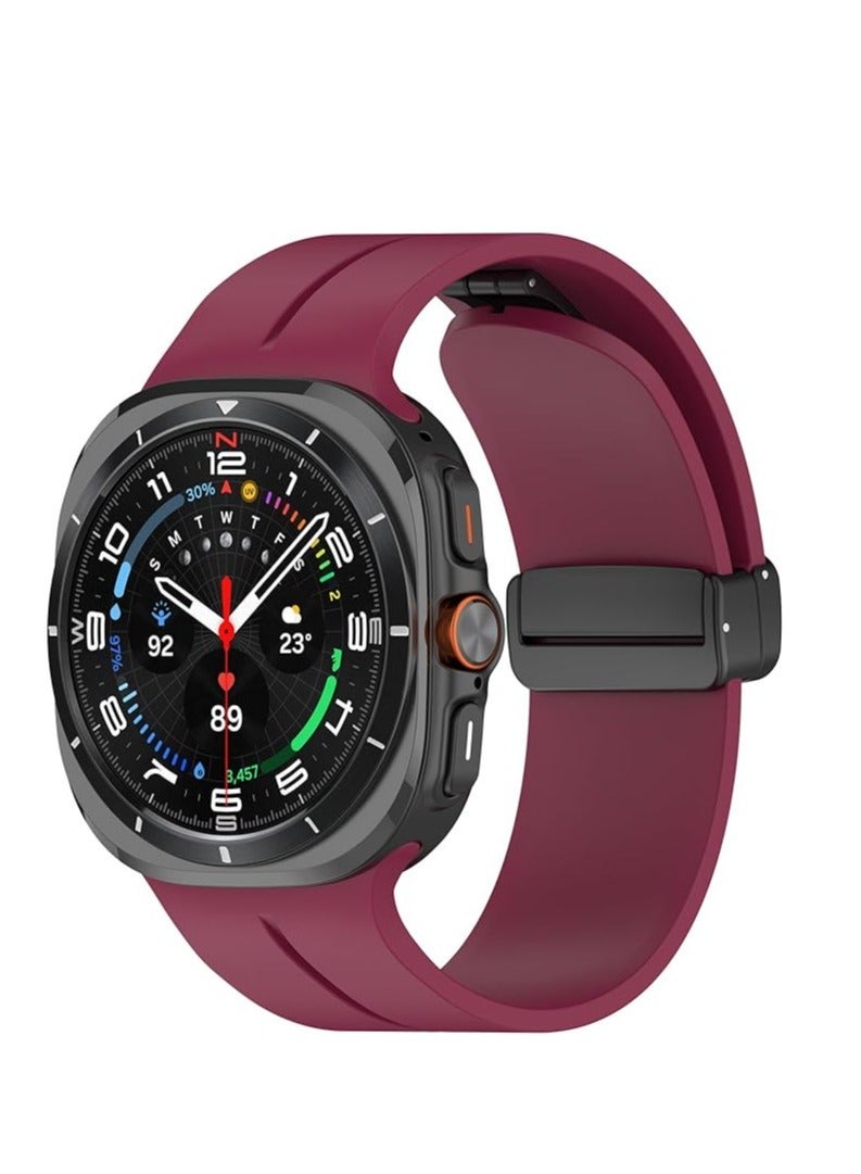 ten.tech Silicone strap compatible with Samsung Galaxy Watch Ultra Band 47mm (2024) for women and men, soft silicone sports band with magnetic buckle, burgundy red - Image 2