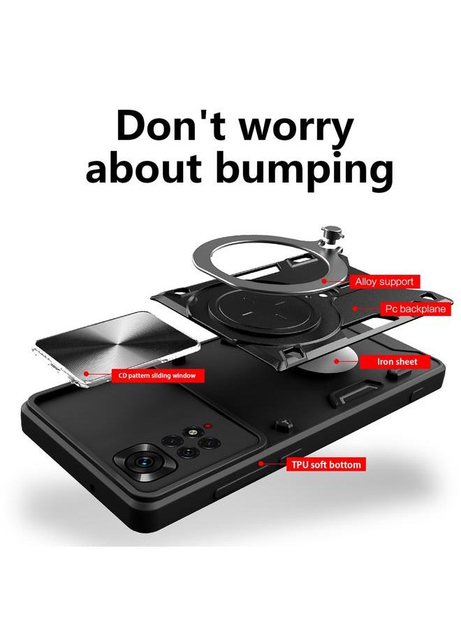 Case For Xiaomi Redmi Note 11 4G CD Texture Sliding Camshield Magnetic Holder Phone Case