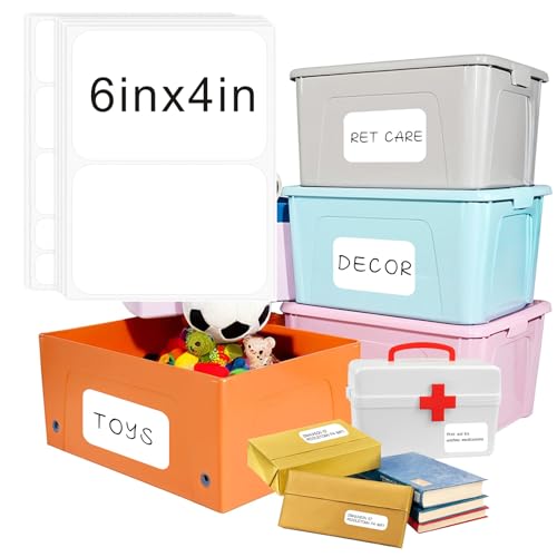 KIUKIUO 160 Pcs Labels for Storage Bins, Removable Labels for Storage Bins, Tear Resistant No Residue Storage Bin Label, Matte White Blank Box Label for School, Home, Business,Three Sizes - Image 1