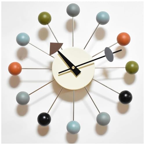 MOLEIHAO Wood Ball Wall Clock Mid Century Modern Silent Non Ticking 13 Inch Decorative Pop Color Quartz Clocks for Living Room Bedroom Kitchen