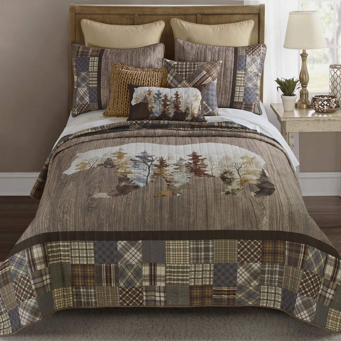 KING BEDDING SET 3 PIECE CHIMERA BEAR LODGE QUILT SET WITH KING QUILT AND KING PILLOW SHAMS MACHINE WASHABLE