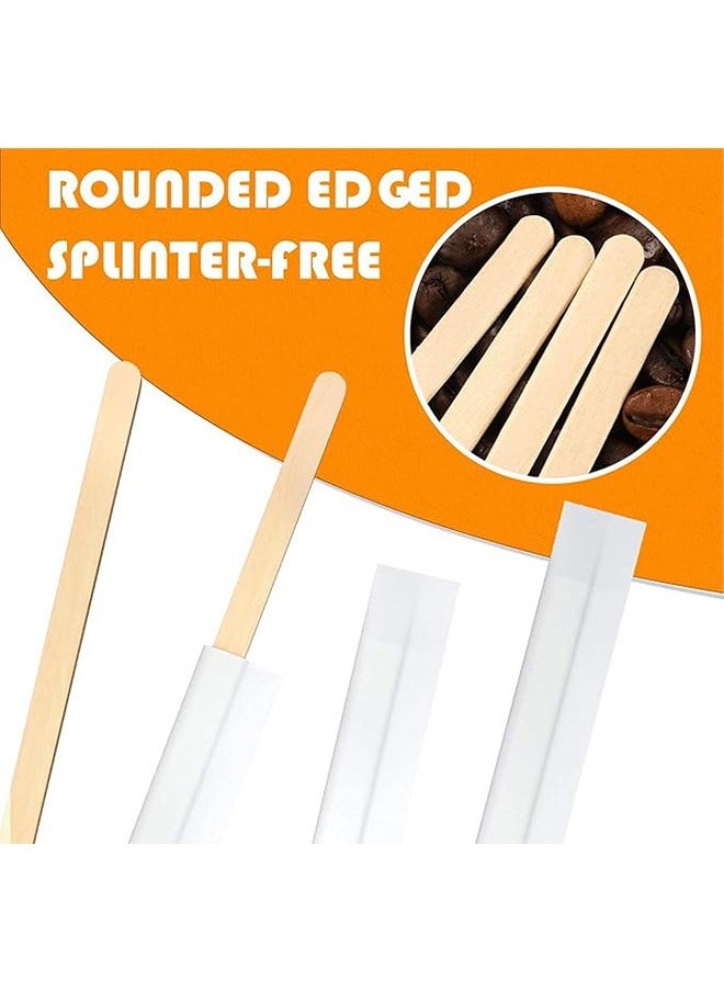Generic - 100 Pcs Coffee Stirrers, 14cm Wooden Coffee Stir Sticks,  Individually Wrapped Disposable Coffee Stirrer, Corn Dog Stick, Craft Stick Eco-Friendly Wood Beverage Stirrers for Tea Milk and Hot Drinks - Image 1