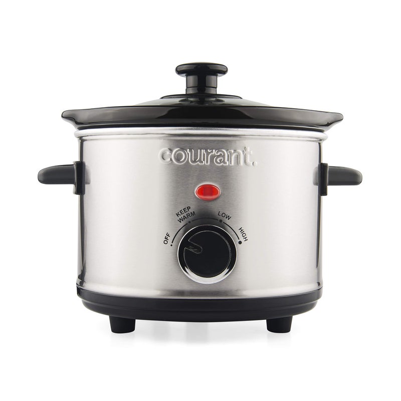 COURANT Courant Small Slow Cooker 16 QT 3 Heat Settings Removable Ceramic Pot Easy Clean Dishwasher Safe Mini Slow Cooker Stainless Steel 