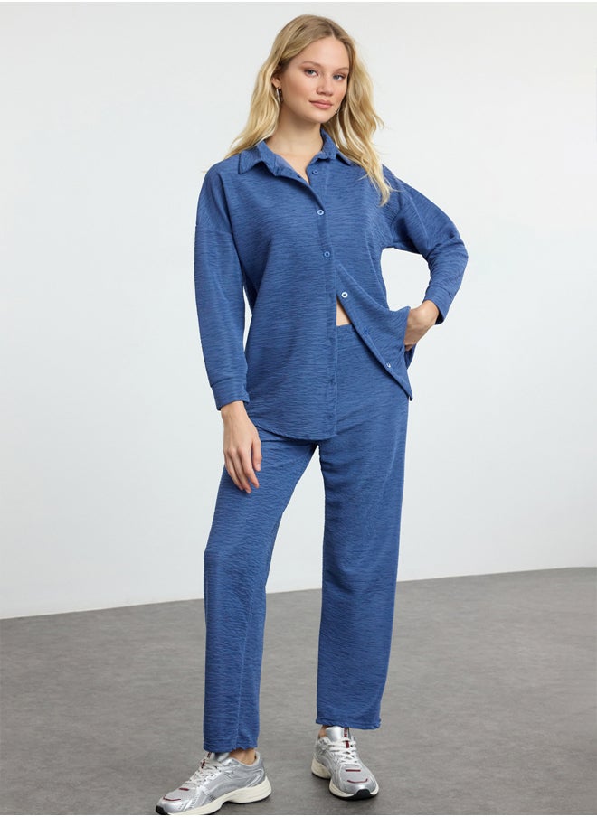 trendyol - Indigo Relaxed Cut Knit Shirt and TrousersTop-Bottom Set TWOAW25AU00114 - Image 1
