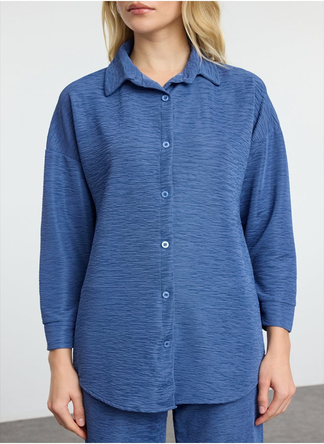 trendyol - Indigo Relaxed Cut Knit Shirt and TrousersTop-Bottom Set TWOAW25AU00114 - Image 1