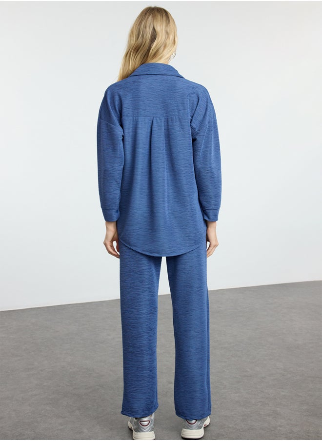 trendyol - Indigo Relaxed Cut Knit Shirt and TrousersTop-Bottom Set TWOAW25AU00114 - Image 1