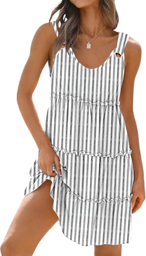 ETCYY Sundresses for Women 2025 Vacation Swimsuit Cover Ups Boho Floral Beach Dress T-Shirts Tank Dresses,Striped Black,Small - Image 1