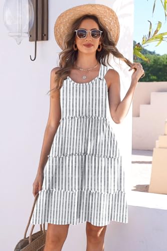ETCYY Sundresses for Women 2025 Vacation Swimsuit Cover Ups Boho Floral Beach Dress T-Shirts Tank Dresses,Striped Black,Small - Image 4