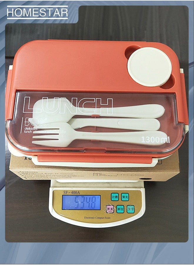 HOMESTAR - Plastic PP 4-Grids Lunch Box with Cutlery All-in-one Bento Box Food Container for Adults Students Orange/Blue - Image 1