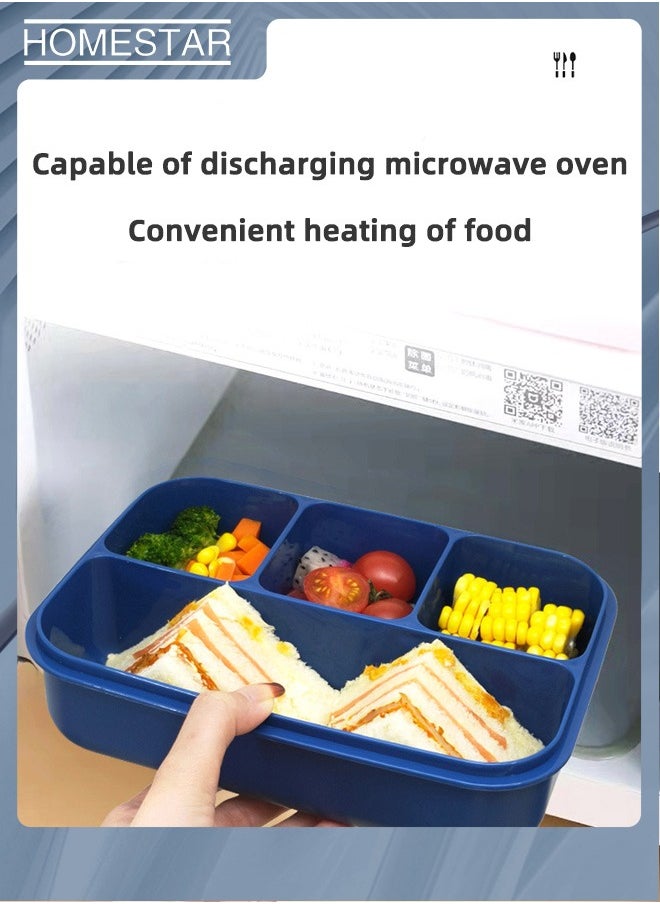HOMESTAR - Plastic PP 4-Grids Lunch Box with Cutlery All-in-one Bento Box Food Container for Adults Students Orange/Blue - Image 1