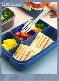 HOMESTAR Plastic PP 4-Grids Lunch Box with Cutlery All-in-one Bento Box Food Container for Adults Students Orange/Blue  - Image 4