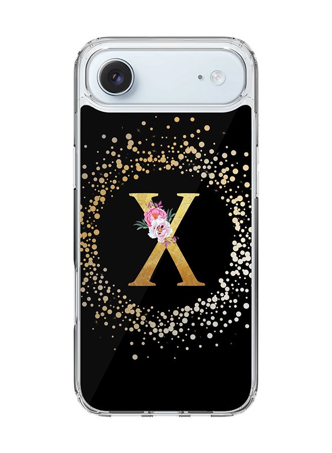 Stylizedd Classic Clear MagSafe Case for iPhone 17 Air , Hybrid Soft Case Flexible Edges Anti Drop TPU PC Gel Thin Transparent Cover [ Designed for iPhone 17 Air ] - Custom Monogram Initial Letter Floral Pattern Alphabet - X ( Black )