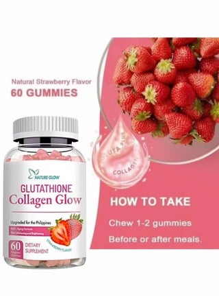 NATURE GLOW Glutathione Collagen Glow Anti-Aging Whitening and Brightening 60 Gummies Strawberry Flavor | Best Price KSA
