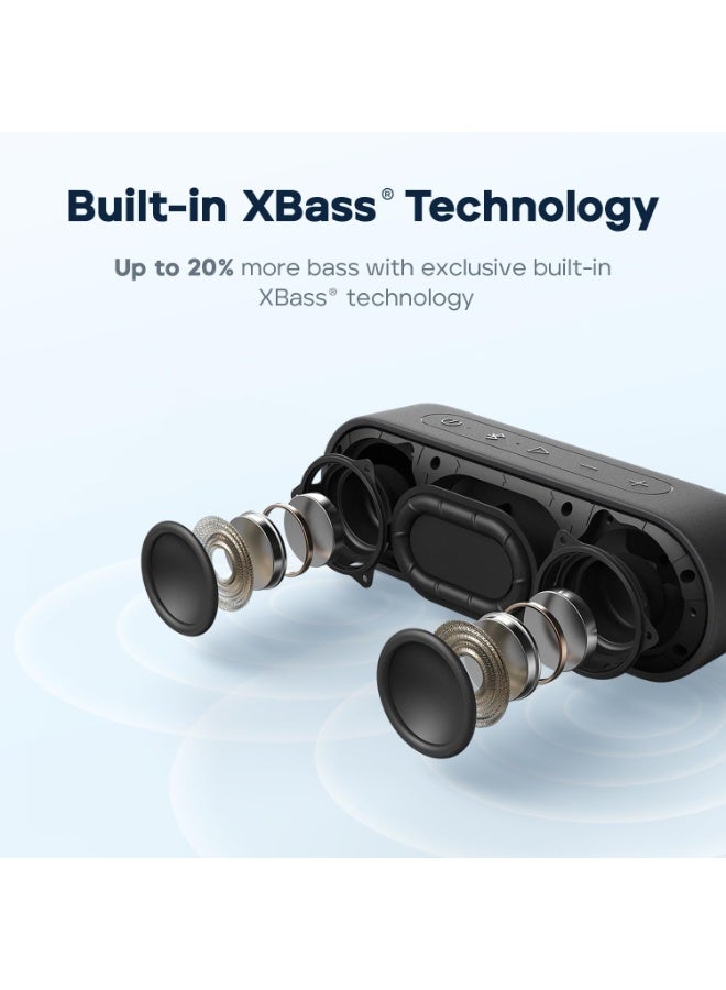 تريبيت مكبر صوت بلوتوث محمول Tribit XSound Go – قوة 16 واط مع تقنية XBass، بطارية تدوم 24 ساعة، مقاوم للماء IPX7، بلوتوث 5.3، مثالي للرحلات والشاطئ والاستحمام (أسود) - Image 2