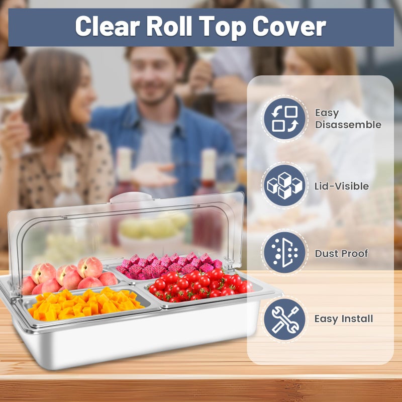 Enkreefi Countertop Ice Food Serving Display Tray with 4 Pan, Salad Bar Buffet Station for Home, Cold Food Buffet Server, Pizza Topping Station, Cold Buffet Table Serving Station for Party - Image 4