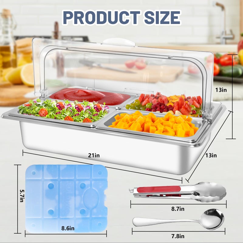 Enkreefi Countertop Ice Food Serving Display Tray with 4 Pan, Salad Bar Buffet Station for Home, Cold Food Buffet Server, Pizza Topping Station, Cold Buffet Table Serving Station for Party - Image 2