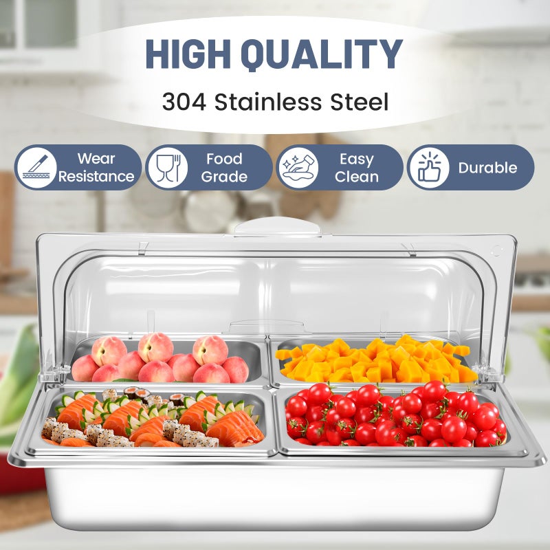 Enkreefi Countertop Ice Food Serving Display Tray with 4 Pan, Salad Bar Buffet Station for Home, Cold Food Buffet Server, Pizza Topping Station, Cold Buffet Table Serving Station for Party - Image 5