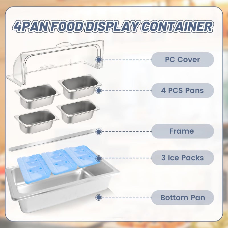 Enkreefi Countertop Ice Food Serving Display Tray with 4 Pan, Salad Bar Buffet Station for Home, Cold Food Buffet Server, Pizza Topping Station, Cold Buffet Table Serving Station for Party - Image 3