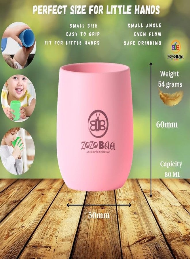 ZoZoBaa Silicone Feeding Set Including Baby Bib,Long Spoon, Tiny Open Cup, Suction Base Oval Plate & Bowl for Toddler |Solid Cutlery Set| Easy Wipe Clean| Baby Weaning Sets (5 Pc), [Light-Pink] - Image 2