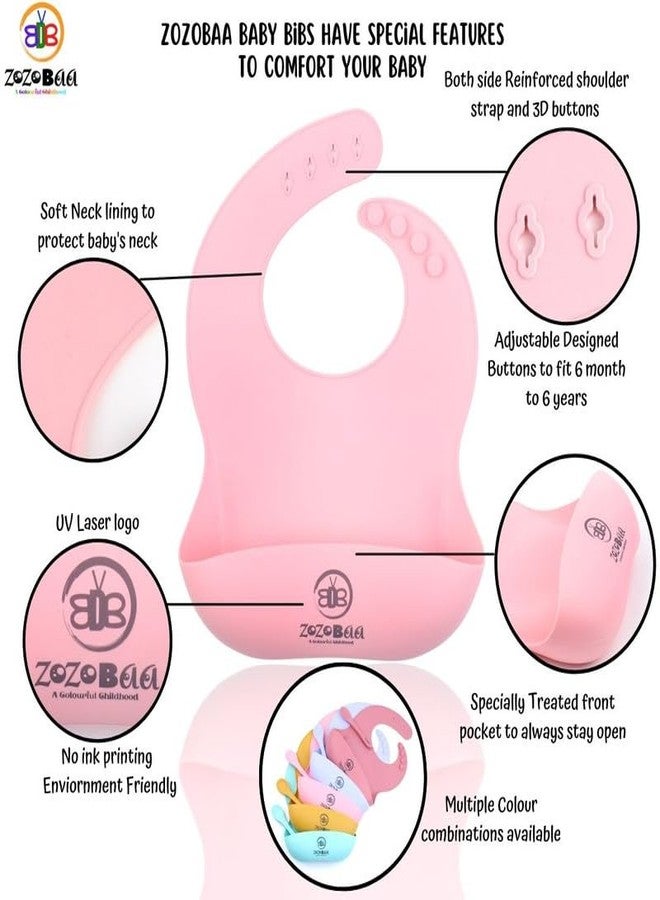 ZoZoBaa Silicone Feeding Set Including Baby Bib,Long Spoon, Tiny Open Cup, Suction Base Oval Plate & Bowl for Toddler |Solid Cutlery Set| Easy Wipe Clean| Baby Weaning Sets (5 Pc), [Light-Pink] - Image 5