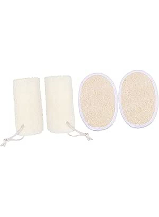Natural Loofah Bath Brush Set 4pcs 2 Cylindrical 2 Flat Exfoliating Scrubbers For Gentle Skin Renewal - Image 1