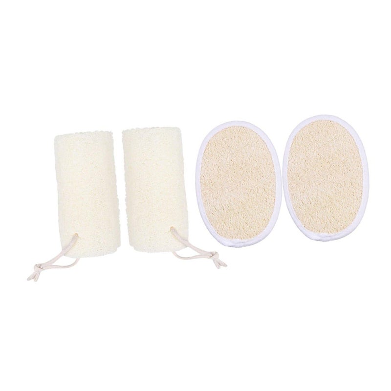 Natural Loofah Bath Brush Set 4pcs 2 Cylindrical 2 Flat Exfoliating Scrubbers For Gentle Skin Renewal - Image 2