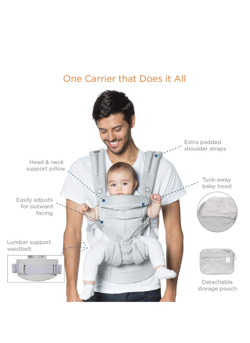 SYOSI - 360 All Position Baby Carrier with Lumbar Support and Cool Air Mesh, Adjustable Hook and Loop, Classic Weave, Soft Fabric, Newborn to Toddler (7-45 lb), Grey - Image 1