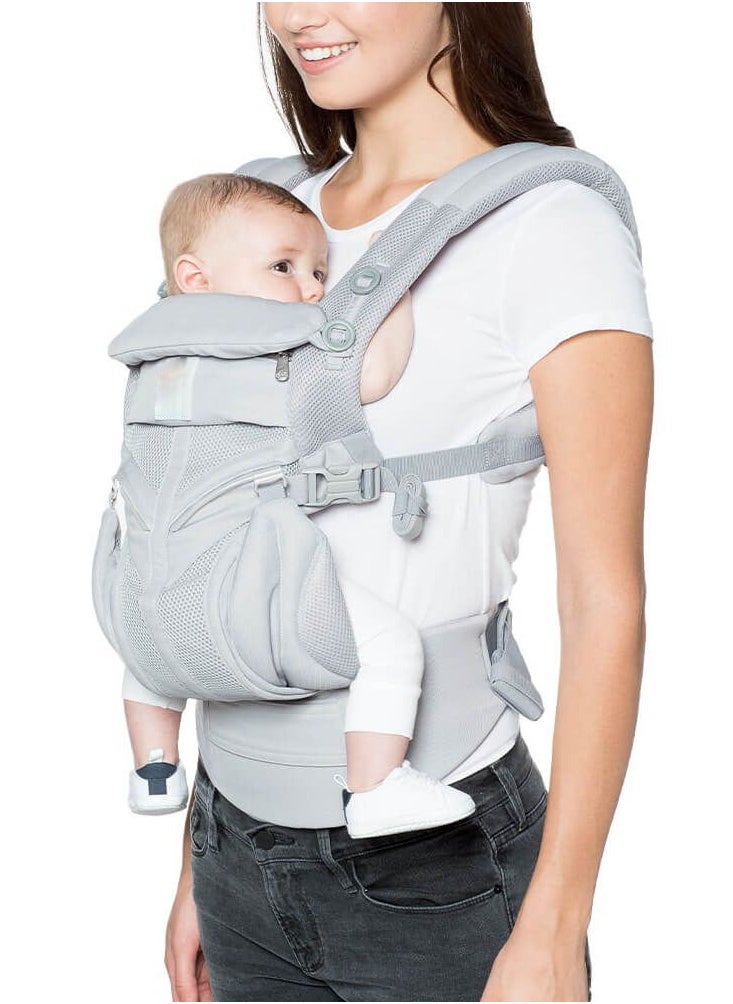 SYOSI - 360 All Position Baby Carrier with Lumbar Support and Cool Air Mesh, Adjustable Hook and Loop, Classic Weave, Soft Fabric, Newborn to Toddler (7-45 lb), Grey - Image 1