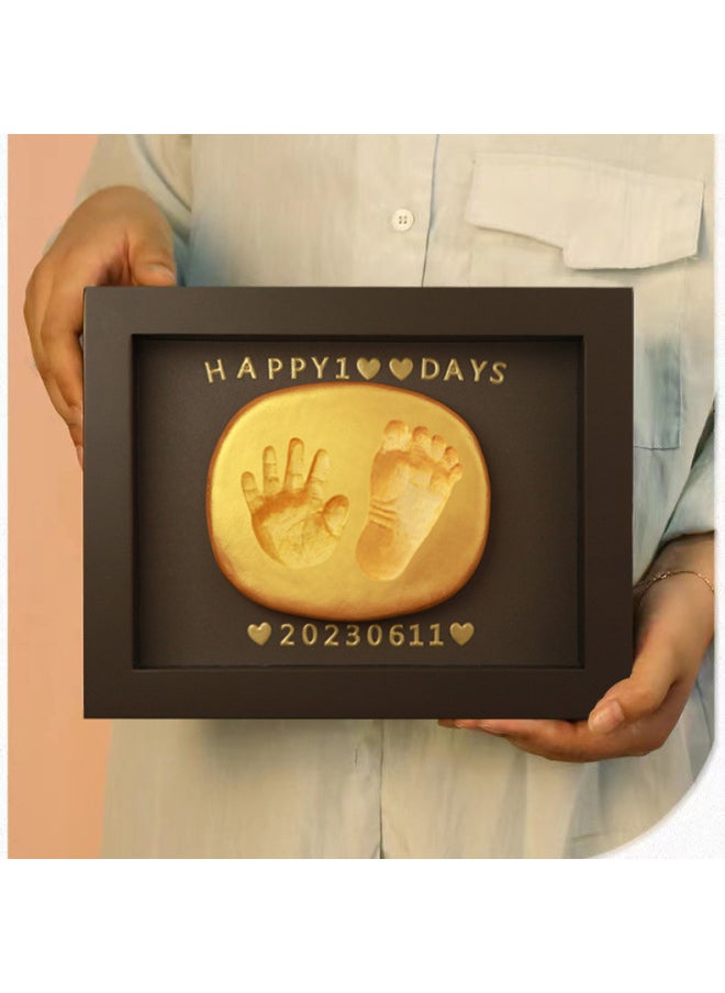 Baby Full Moon Commemorative Hand And Foot Print Baby Handprint Footprint Photo Frame Newborn One Hundred Days Hand And Footprint Fetal Hair Souvenir-Specifications:8inch Oak Vertical Style (available Before Half A Year Old)  - Image 5