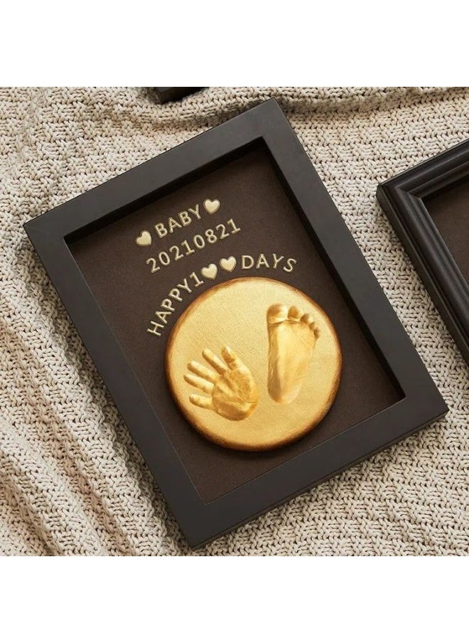 Baby Full Moon Commemorative Hand And Foot Print Baby Handprint Footprint Photo Frame Newborn One Hundred Days Hand And Footprint Fetal Hair Souvenir-Specifications:8inch Oak Vertical Style (available Before Half A Year Old)  - Image 2