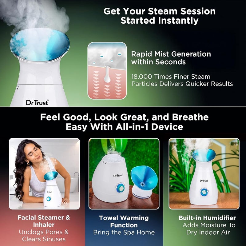 Dr Trust USA 3 in 1 Nano Ionic Facial Steamer Vaporizer Room Humidifier and Towel Warmer (White) - Image 3