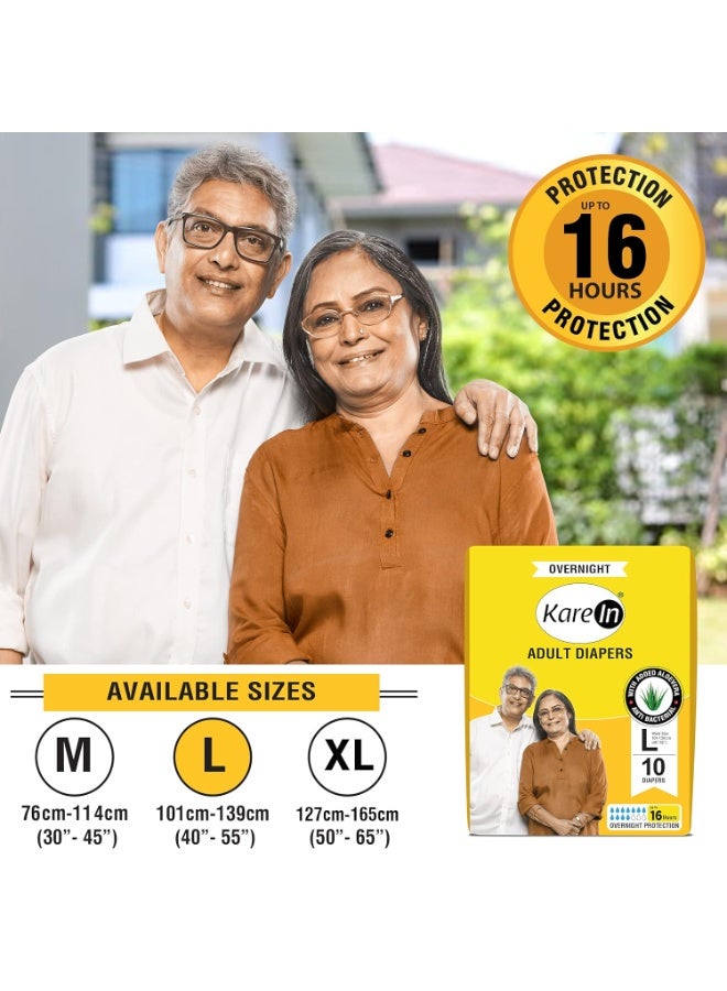 KareIn Overnight Adult Diapers, Large, Waist Size 101-139 Cm (40"-55"), 10 Count, Tape Style, High Absorbency, Odour Free,With Aloe Vera Lotion, Anti-Bacterial, ADL, Leak Proof, Pack of 2 - Image 2