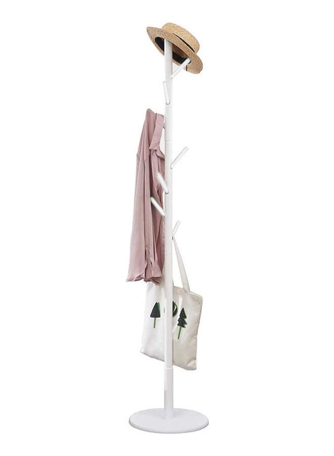 Wooden Coat Rack Free Standing Coat Hat Tree Coat Hanger Holder Stand with Round Base for Clothes Scarves Handbags Umbrella (white)
