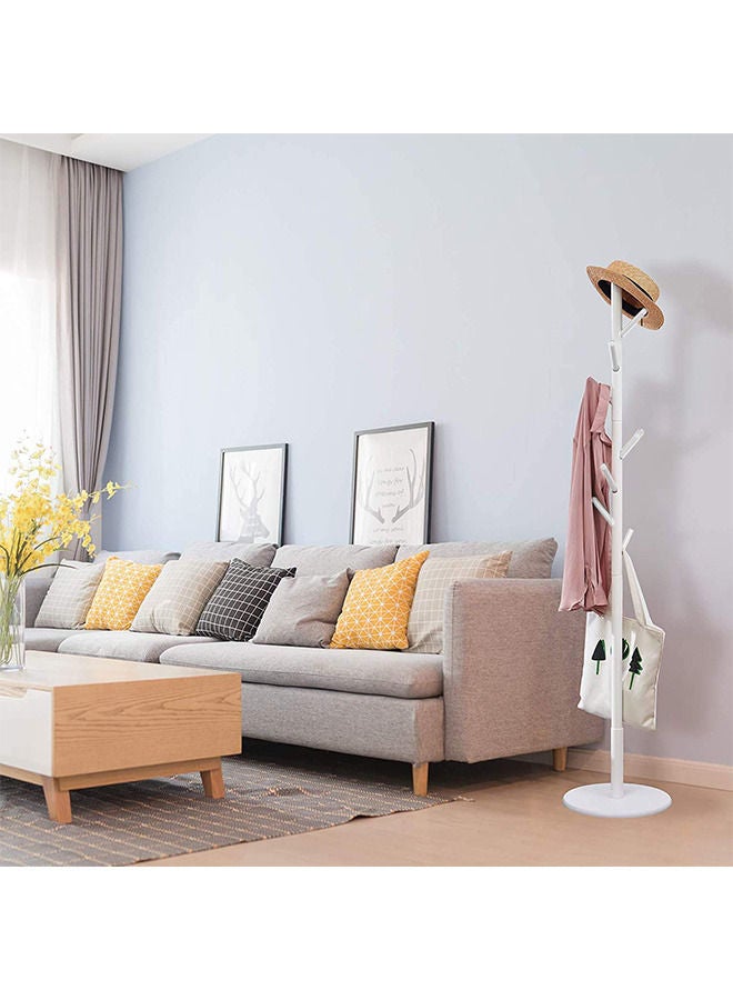 Wooden Coat Rack Free Standing Coat Hat Tree Coat Hanger Holder Stand with Round Base for Clothes Scarves Handbags Umbrella (white)