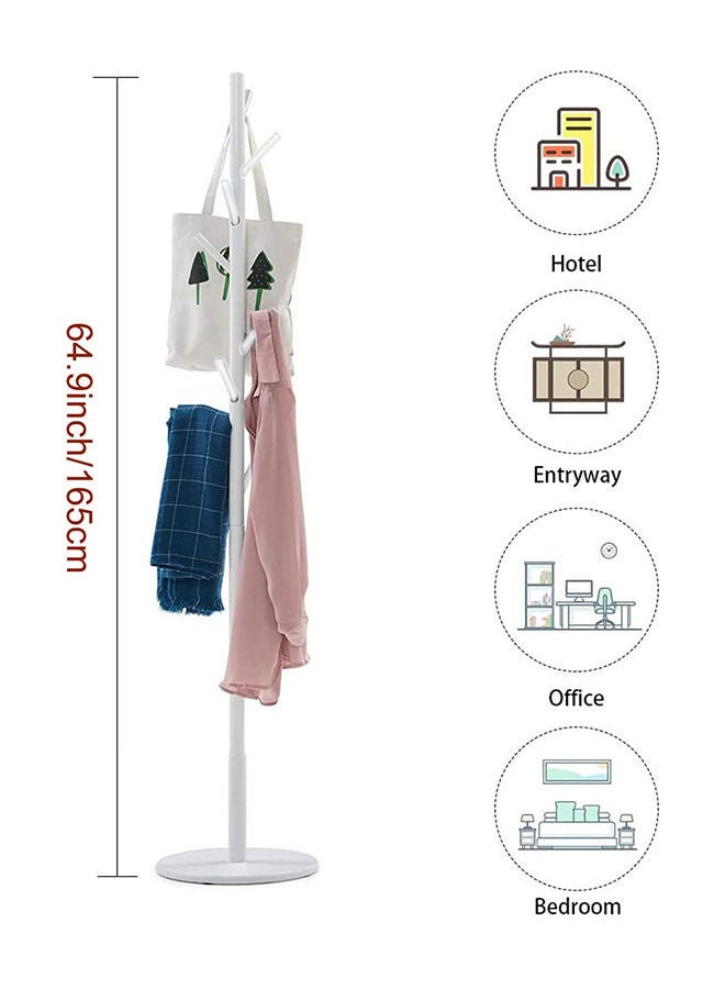 Wooden Coat Rack Free Standing Coat Hat Tree Coat Hanger Holder Stand with Round Base for Clothes Scarves Handbags Umbrella (white)