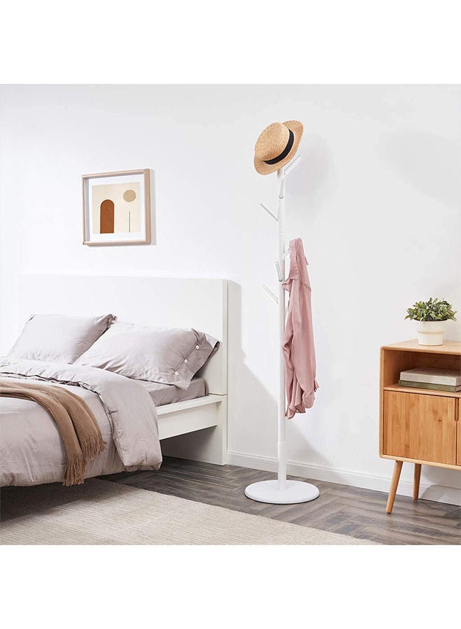 Wooden Coat Rack Free Standing Coat Hat Tree Coat Hanger Holder Stand with Round Base for Clothes Scarves Handbags Umbrella (white)