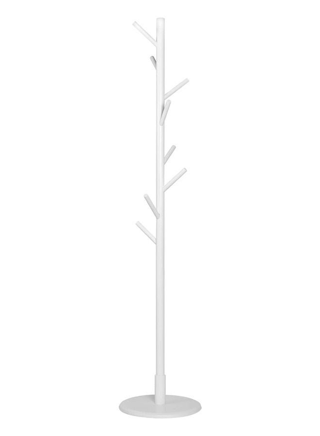 Wooden Coat Rack Free Standing Coat Hat Tree Coat Hanger Holder Stand with Round Base for Clothes Scarves Handbags Umbrella (white)