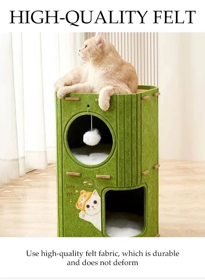 DUNISO منزل قطط متعدد الوظائف 3 طبقات برج قطط كبير قابل للطي عش قطط شبه مغلق مع كرة فخمة مضادة للخدش سرير مريح للقطط الداخلية للتخييم والحديقة وغرفة المعيشة - Image 5