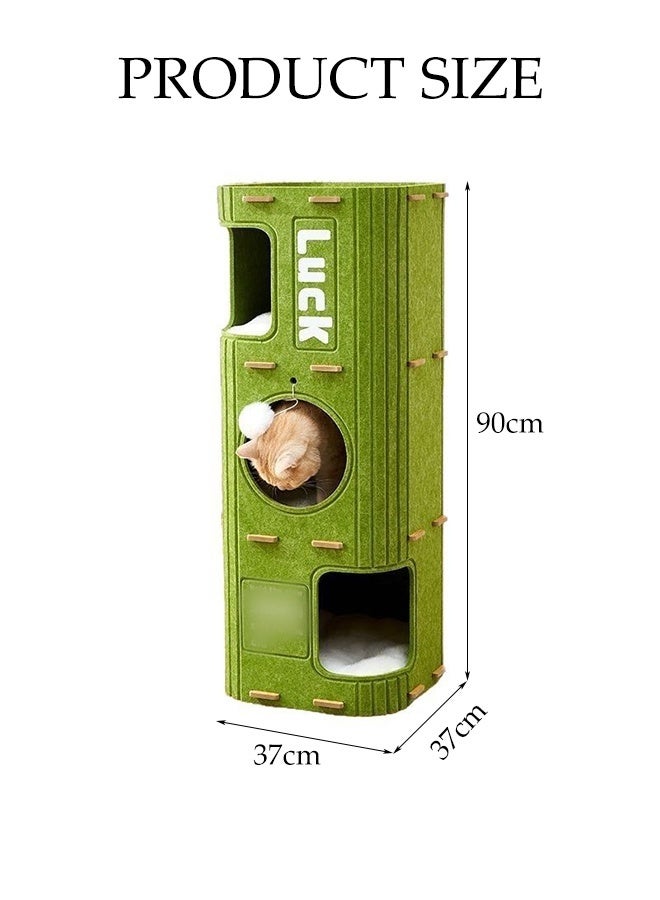 DUNISO منزل قطط متعدد الوظائف 3 طبقات برج قطط كبير قابل للطي عش قطط شبه مغلق مع كرة فخمة مضادة للخدش سرير مريح للقطط الداخلية للتخييم والحديقة وغرفة المعيشة - Image 4