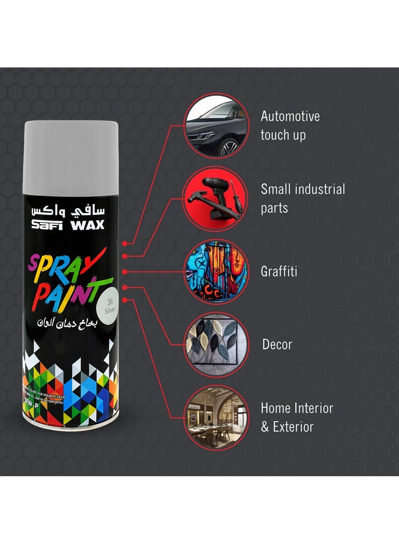 Safi WAX Combo - Buy 4pcs SAFI WAX Spray Paint Silver 450ml Versatile, Fast-Drying, and Glossy Finish for Multiple Surfaces SFW-P-36 - Image 4