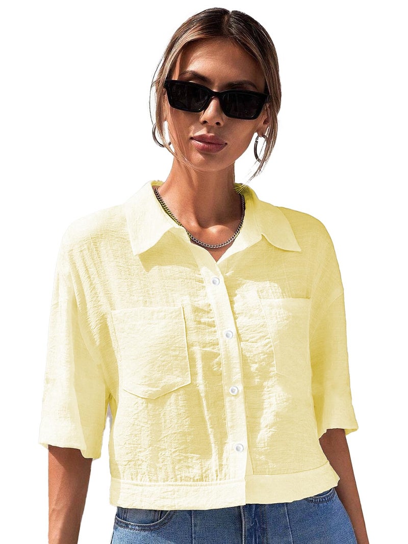 TOPLOT Shirt for Women || V-Collar Solid Crop for Woman || Half Sleeves for Women || Oversized Shirt for Woman - Image 5