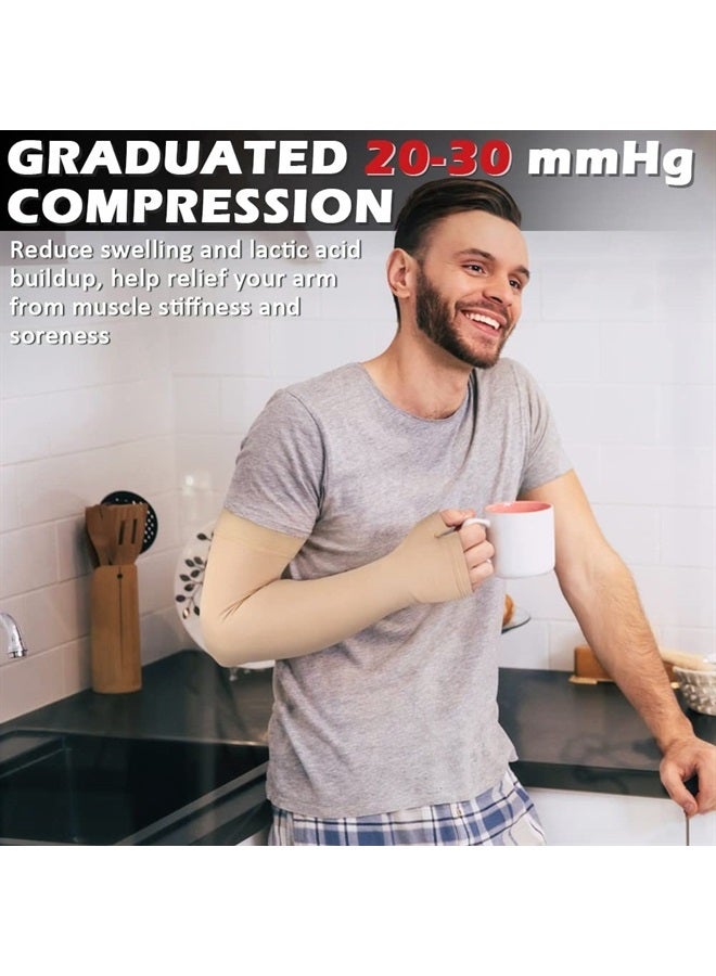 Ailaka Lymphedema Compression Arm Sleeve（Single） with Gauntlet for Men Women - 20-30 mmHg Medical Compression Arm Sleeve Full Arm Support Brace For Pain Relief, Swelling, Edema, Post Surgery Recovery  - Image 1