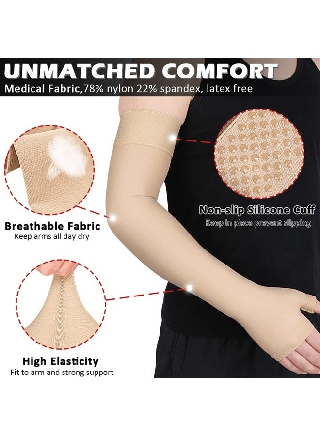 Ailaka Lymphedema Compression Arm Sleeve（Single） with Gauntlet for Men Women - 20-30 mmHg Medical Compression Arm Sleeve Full Arm Support Brace For Pain Relief, Swelling, Edema, Post Surgery Recovery  - Image 2
