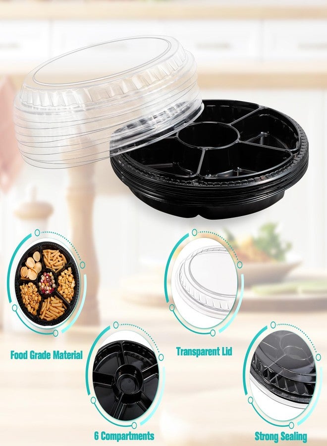 Bgtecho 30Pcs Plastic Appetizer Tray with Lid,Heavy Duty Veggie Fruit Snacks Trays,Disposable Food Storage Containers with 6 Divided Compartment,Round Appetizer Serving Tray for Party Buffet Salad Nut - Image 2
