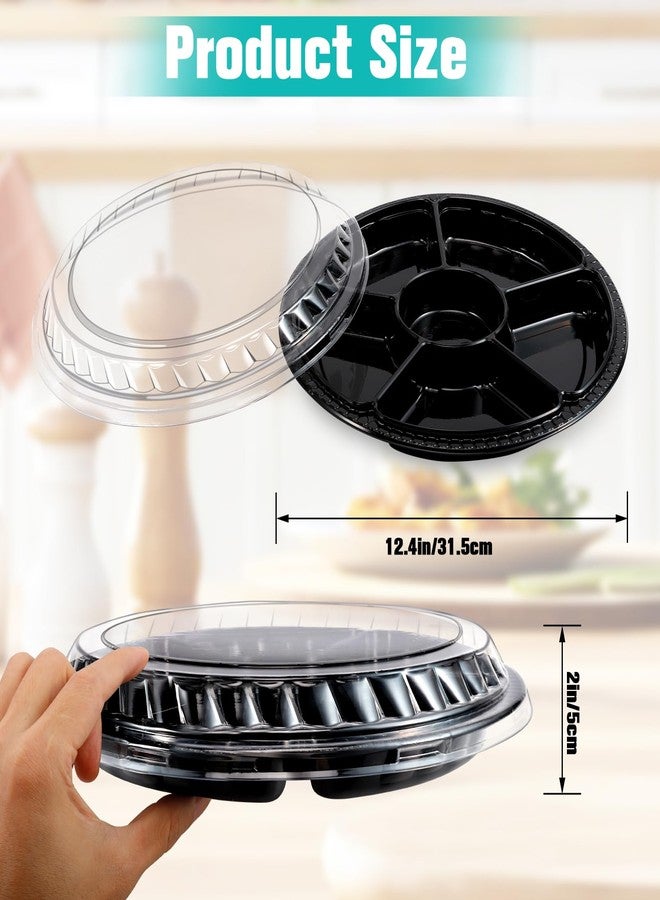 Bgtecho 30Pcs Plastic Appetizer Tray with Lid,Heavy Duty Veggie Fruit Snacks Trays,Disposable Food Storage Containers with 6 Divided Compartment,Round Appetizer Serving Tray for Party Buffet Salad Nut - Image 4