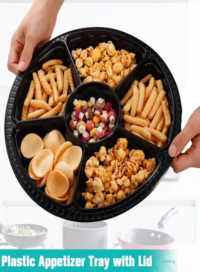 Bgtecho 30Pcs Plastic Appetizer Tray with Lid,Heavy Duty Veggie Fruit Snacks Trays,Disposable Food Storage Containers with 6 Divided Compartment,Round Appetizer Serving Tray for Party Buffet Salad Nut - Image 3